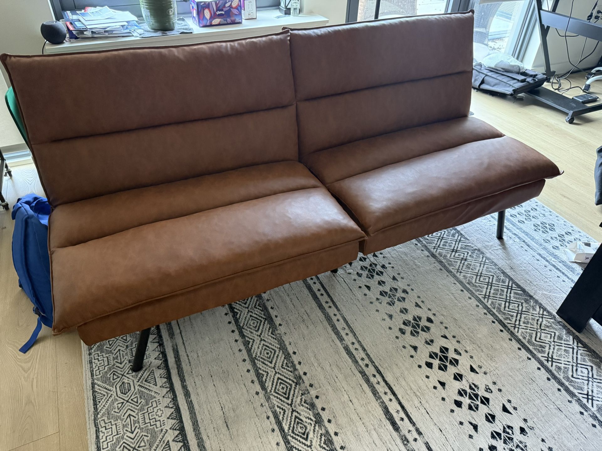 Brown Faux Leather Futon