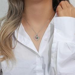 Iefil Rose Heart Necklace Gift for Her - 925 Sterling Silver Heart Birthstone Necklace, Lady Anniversary Birthday Gift, Personalized Gift, Jewelry Gif