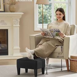 SONGMICS Foot Stool with Legs, Small Footstool Ottoman, Linen-Look Fabric Seat with Thick Cushion, for Living Room, Bedroom, Entryway, 330 lb Weight C