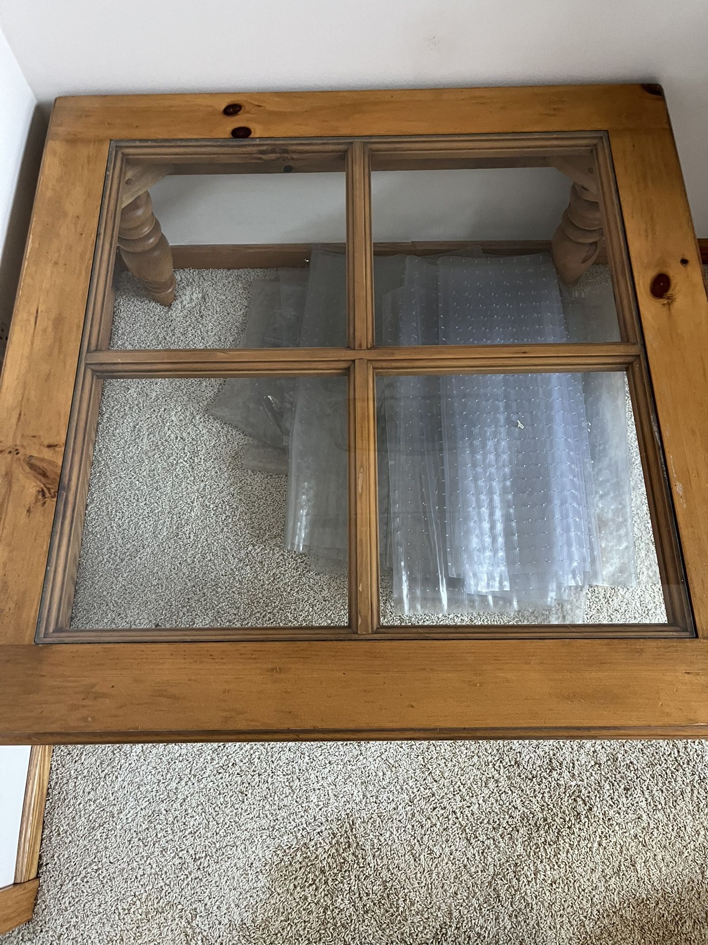 Wood Coffee table with Glass Top  38 Inches x 38 Inches 18 Inches High 