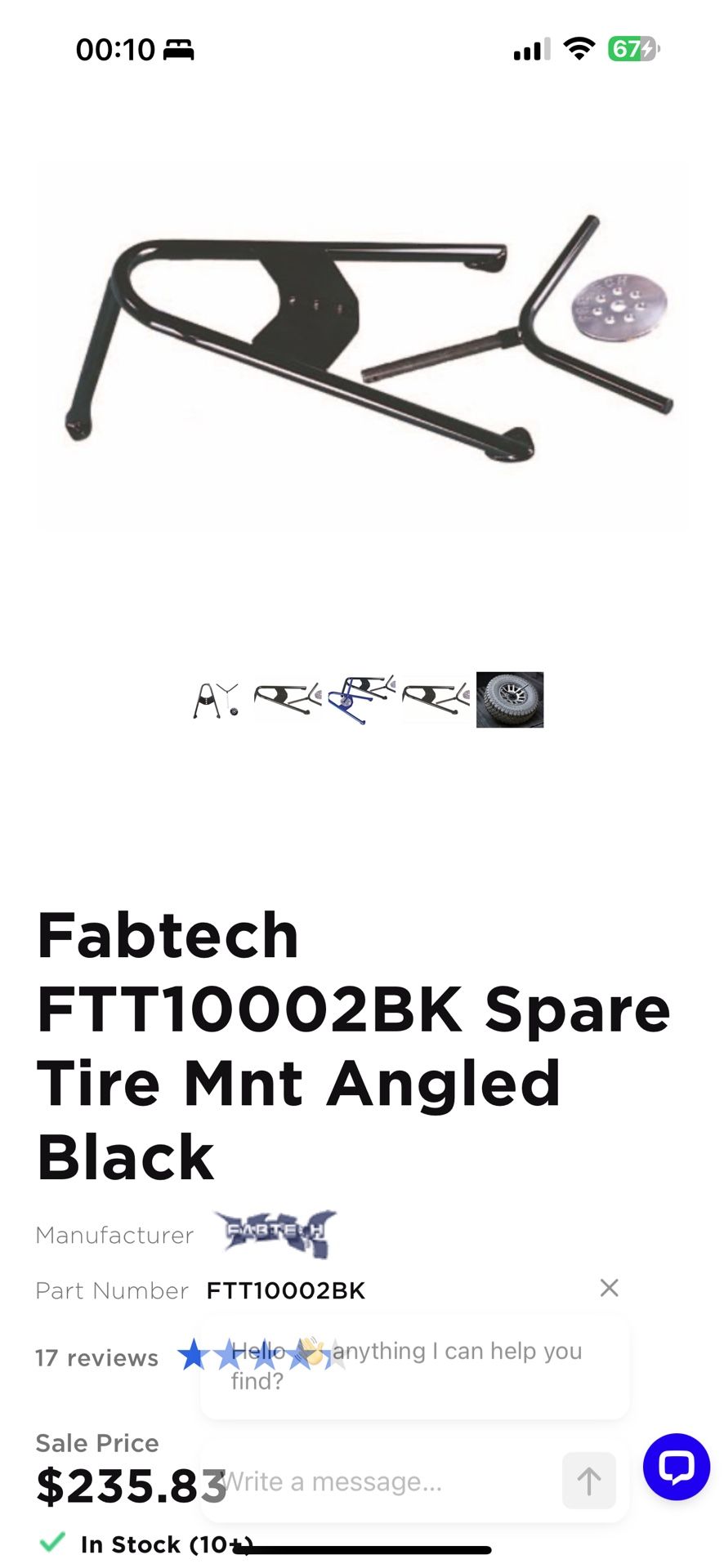 Fabtech FTT10002BK Spare Tire Mnt Angled Black