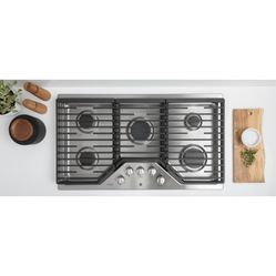 GE Profile 36" Gas Cooktop with White LED Backlit Heavy-Duty Knobs and Precise Simmer Burner - Stainless Steel $650