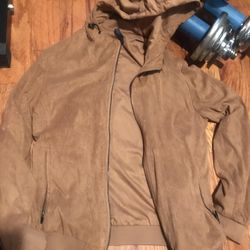 Zara Man Size Large Jacket Hoodie Wheat Tan Hoody