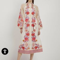 Karen Millen Nude Floral Long Sleeve Dress 