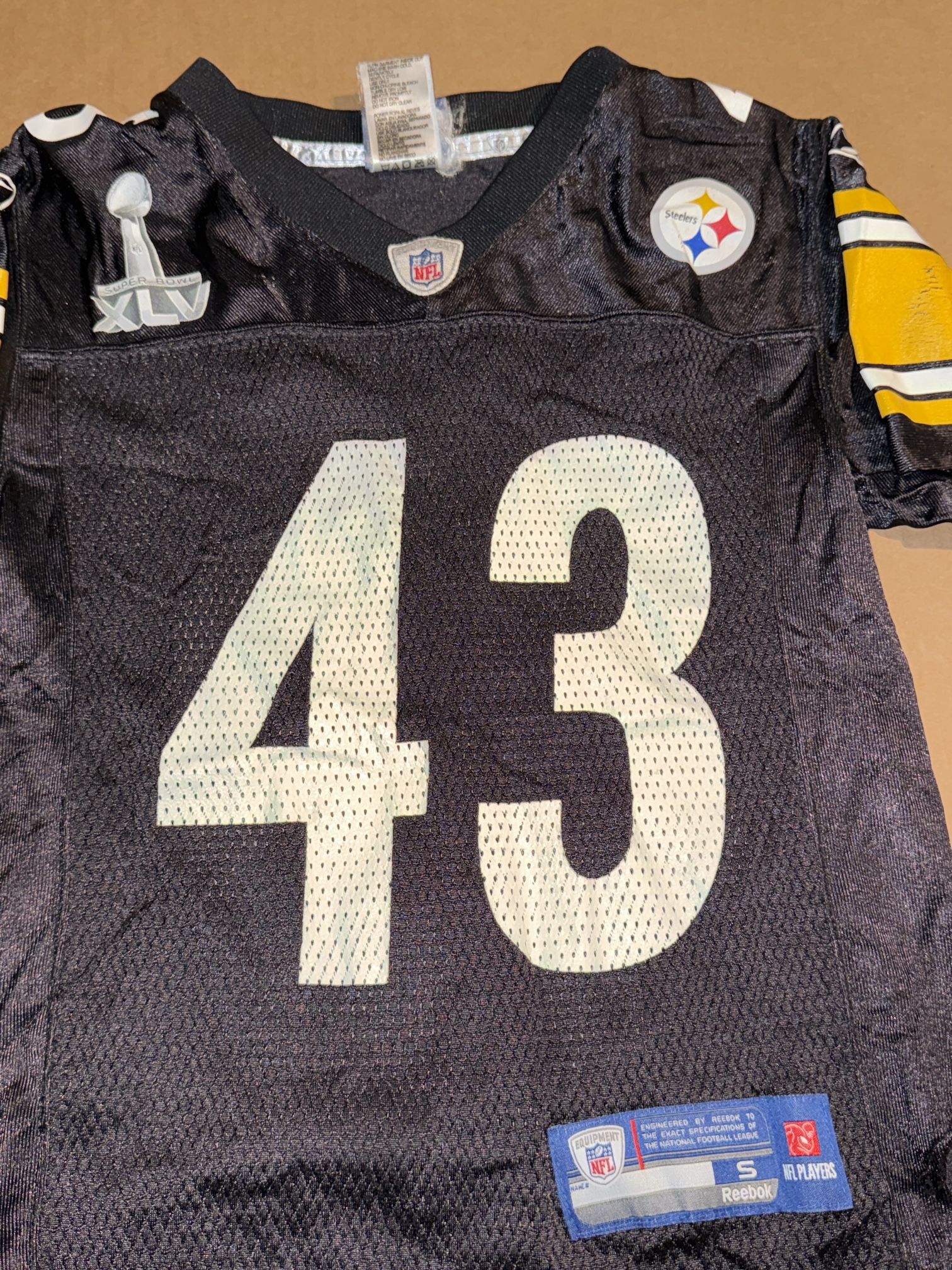 Pittsburgh Steelers POLAMALU 43 YS Youth Small Reebok Onfield black jersey