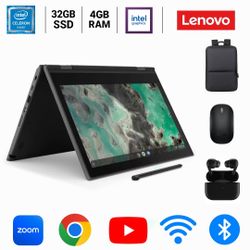 Lenovo Chromebook x360 Laptop 11.6” Touch (2-in-1), 4GB RAM, 32GB SSD + Charger & Free Gifts