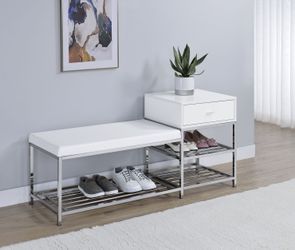 Siega White High Gloss/Chrome 1-Drawer Shoe Storage Entryway Bench