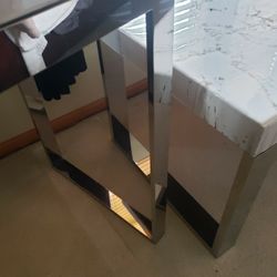 Marble White And Gray Epoxy Look Chrome 3 Piece  Sofa Coffee Table With Two Tall Side Tables... Hand made epoxy marble look..renewed tops..never used