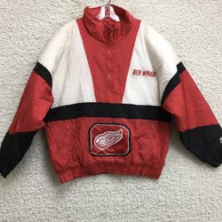 VINTAGE Detroit Red Wings Jacket Extra Large Men Red NHL 1/2 Zip Windbreaker 90s