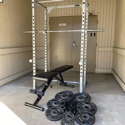 Power Rack With Weight Bench Weights Barbell 