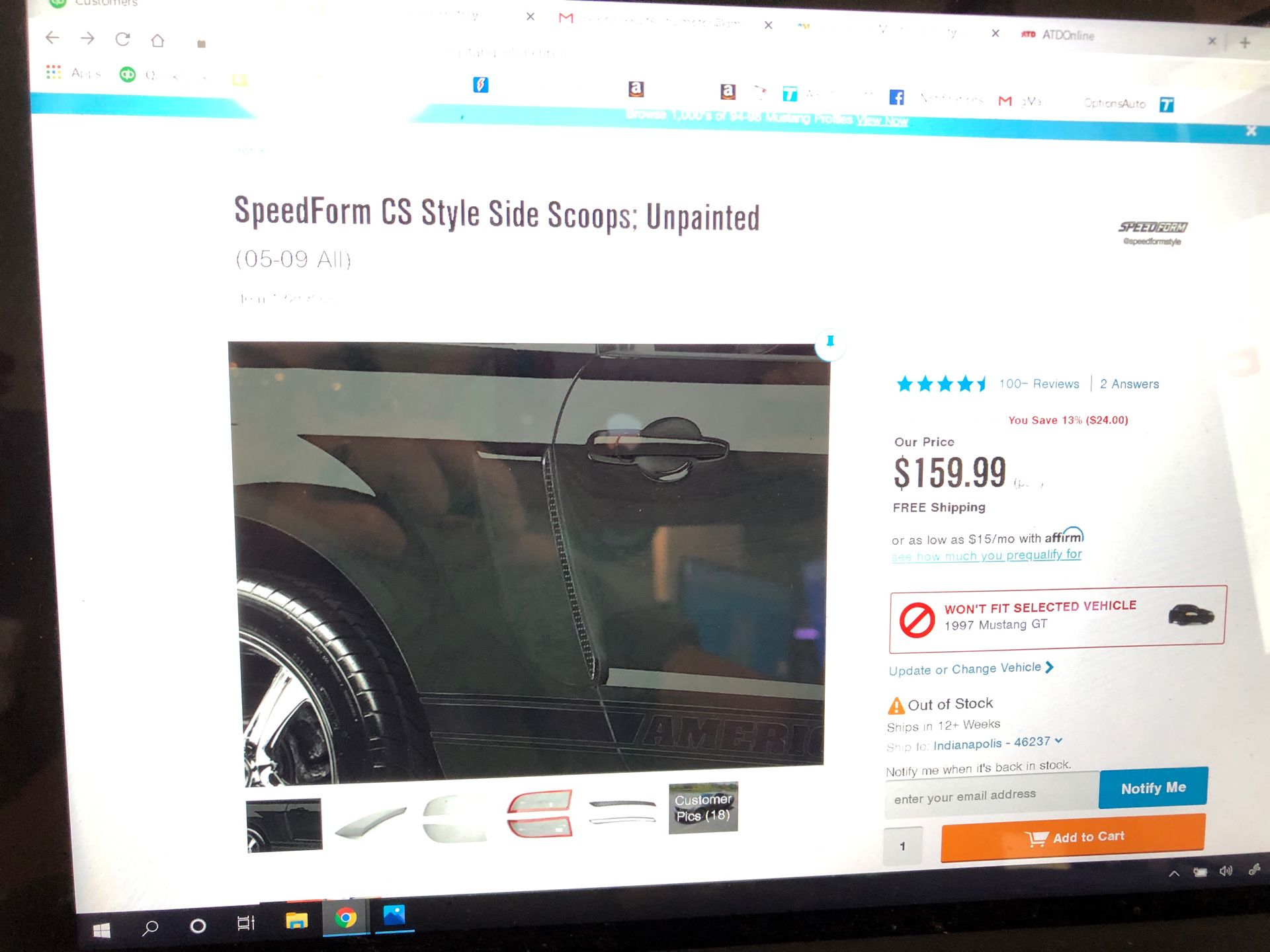 Speedform CS Style side scoops unpainted NEW $155 for 05-10 Ford Mustang.