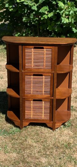Solid Wood and Bamboo Storage Unit with Shelves.