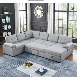 Modern L Sectional Sofa Couch With Pull Out Bed And Storage New In Box 