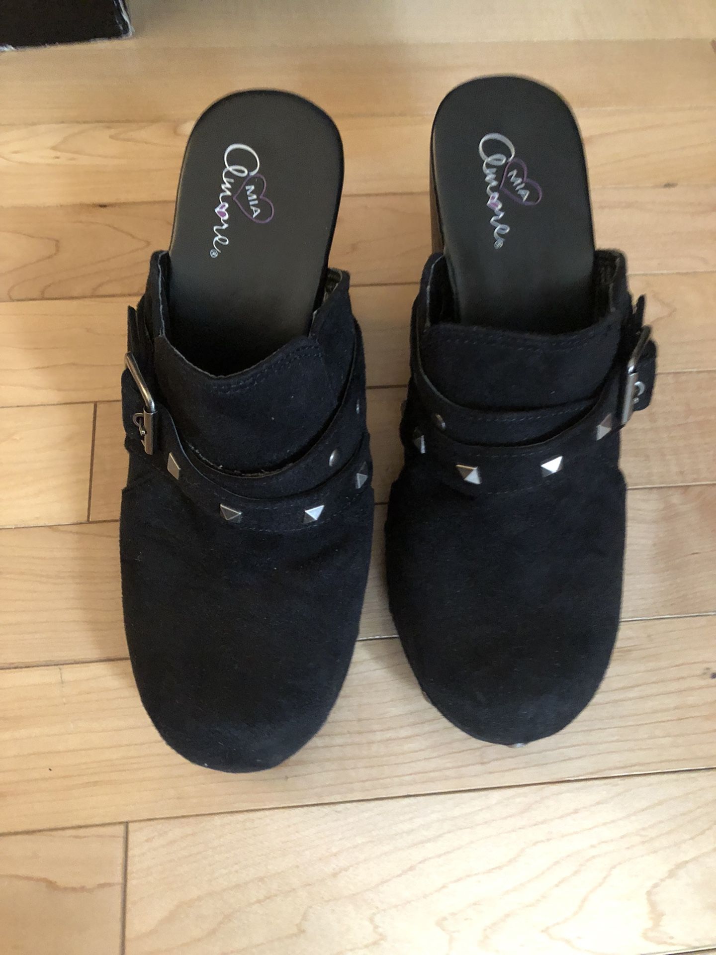 Black Suede Clogs - Size 8