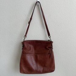 MARGOT Cognac Brown Supple Leather Boho Double Zip Messenger Crossbody Bag Purse