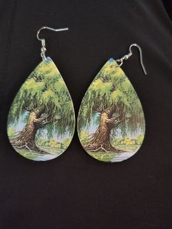 Colourful abstract teardrop earrings.