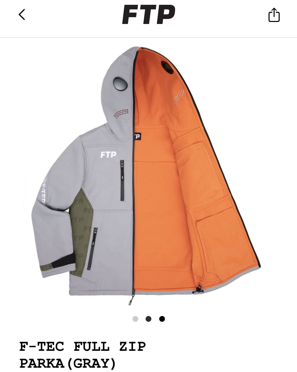 FTP GREY GREEN ORANGE PARKA  SIZE LARGE FUCKTHEPOPULATION