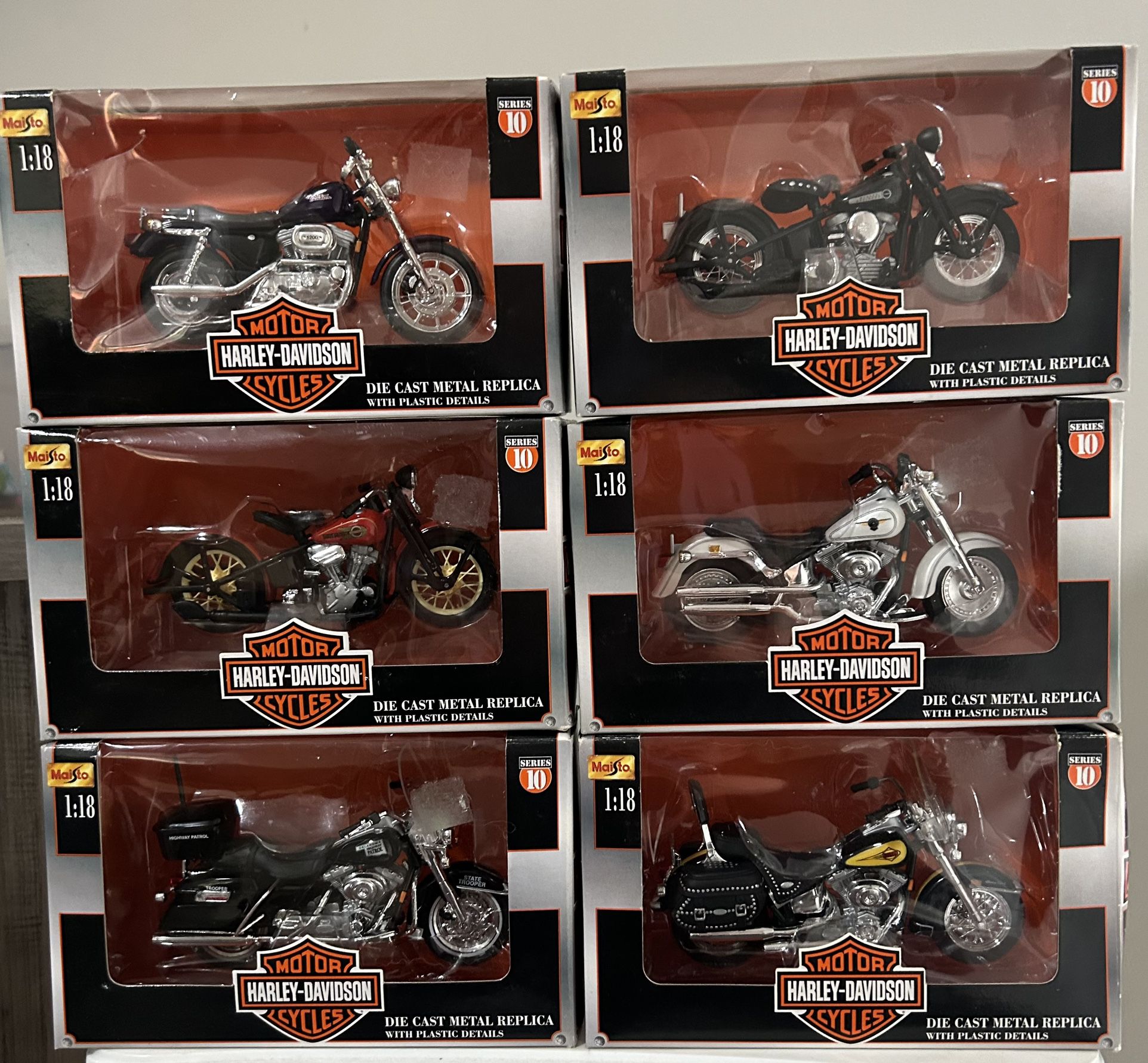Maisto Harley Davidson Series 10 Complete Set of (6) 1:18 Motorcycles - Vintage