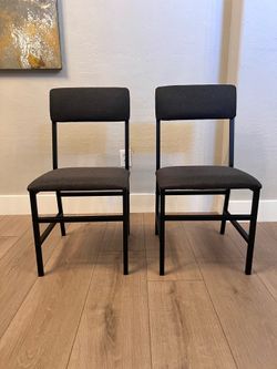 NEW- TWO Grey Upholstered Fabric Modern Office Chairs Desk Chairs With Black Metal Legs