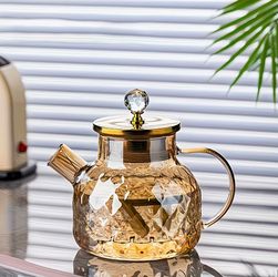 Gold Glass Faceted Teapot With Crystal Knob