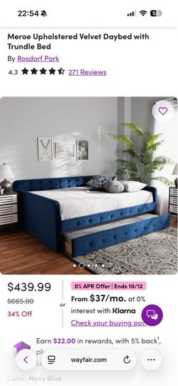 Rosdorf Park Meroe Velvet Daybed with Trundle. Full size.