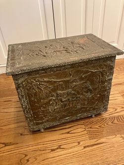 Vintage 19th Century English Brass Relief Repousse Fireplace Box