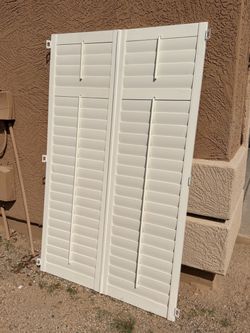 Set (2) White Wood Window Plantation Shutters - 23.25” x 75.5” Each Shuter