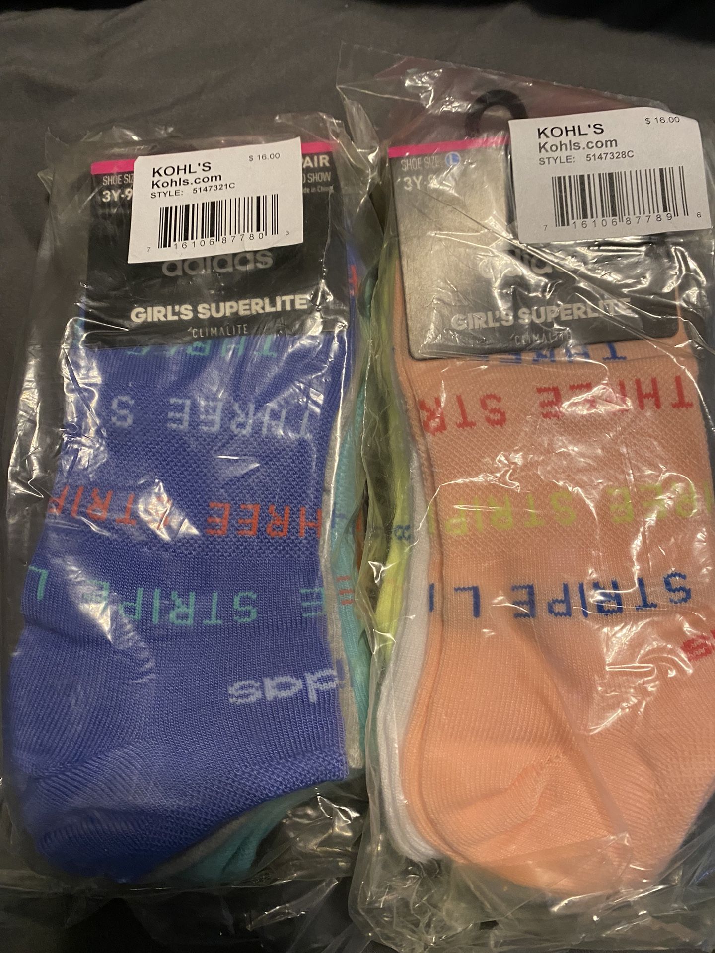 Brand New Big Girls Women Adidas 6 Pack Socks