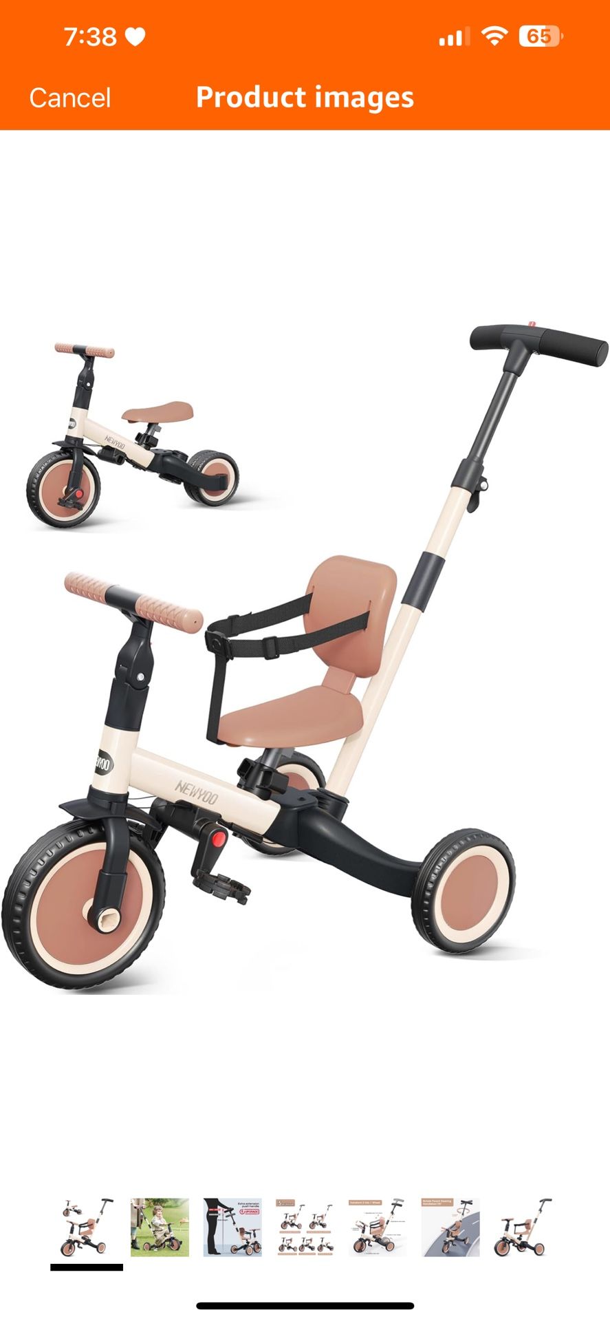 Toddler Tricycle with Push Handle for 1-3 Year Old, Toddler Bike, Birthday Gift and Toy for Boys and Girls, 5 in 1 Kids Trike, Balance Bike with Backr