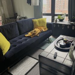 Beautiful Real Velvet Royal Navy Blue Sofa in Perfect Condition