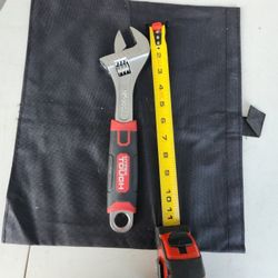 12-inch Hyper Tough adjustable wrench with an ergonomic soft grip.