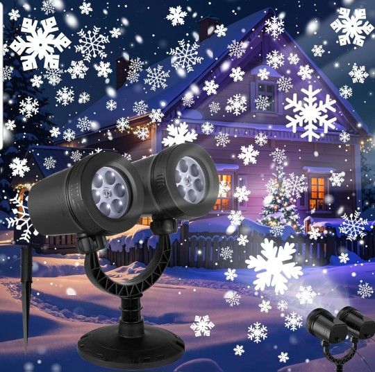 Christmas Snowflake Projector Lights Outdoor, Double Head Brighter Dynamic Led Waterproof Light, Christmas Decorations Projector Indoor for Holiday