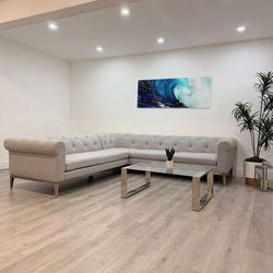 RH Restoration Hardware ITALIA CHESTERFIELD L-SECTIONAL - METAL BASE