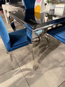 Black Glass Dining Table with Chrome Legs‼️ Last One Only $1,399‼️