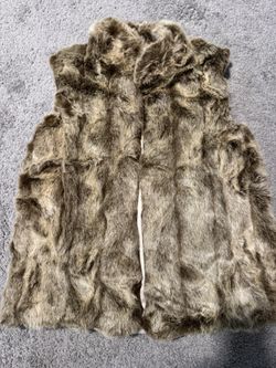 Fabulous Furs Faux Fur Vest in Cream and Brown medium