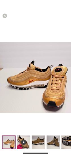 Nike Kids Air Max 97 Metallic Gold with Red Accents Size 4 Unisex Retro design