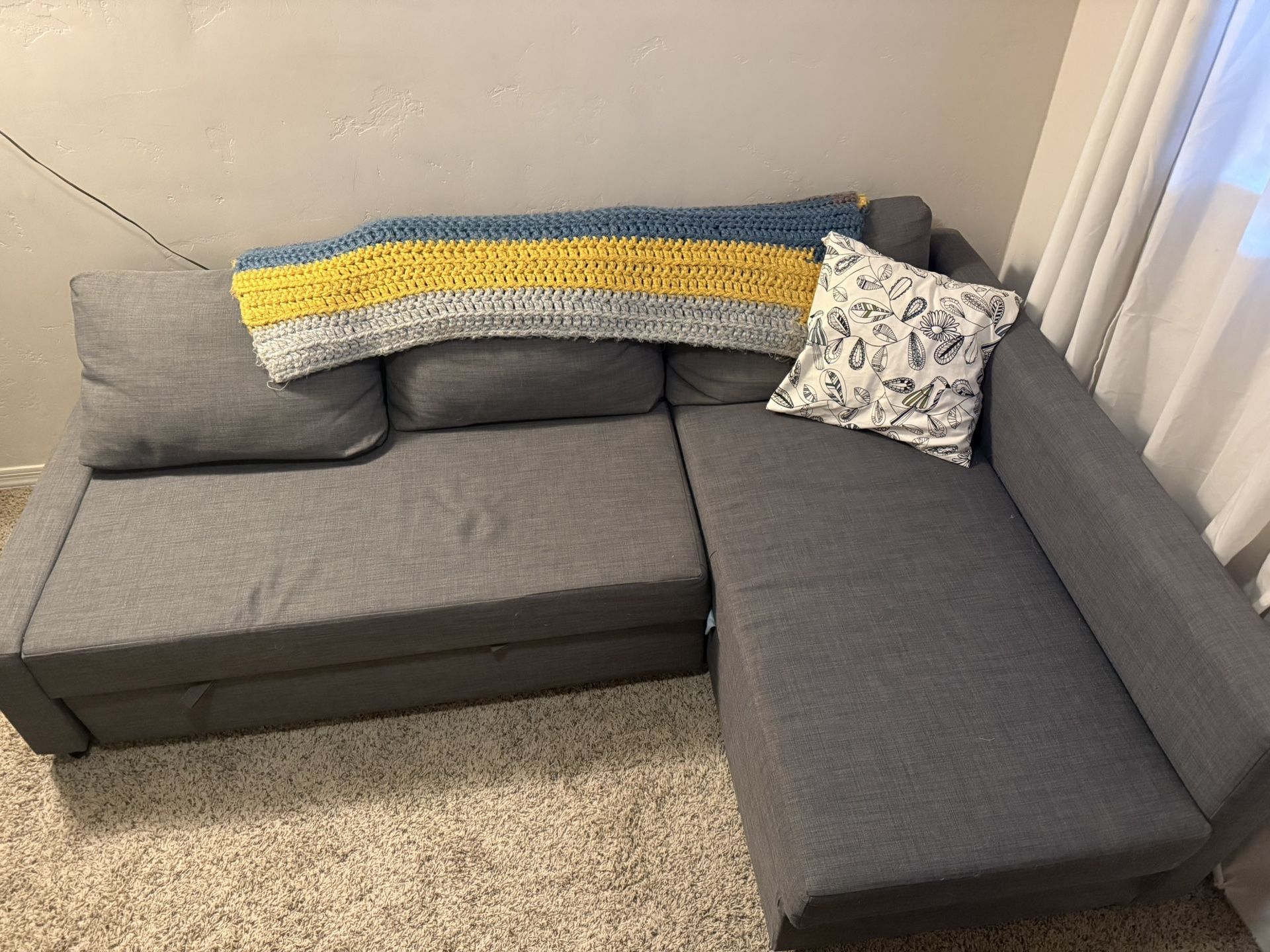 IKEA Grey Sleeper Sofa With Chaise And Storage