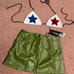 New small dolls kill army pleather mini skirt USA star bikini costume festival 