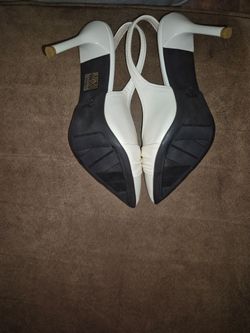 White stilettos, size 5s