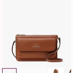 Kate Spade Leila Pebbled Leather Small Wallet Crossbody Bag, Warm Gingerbread NWT/NEW