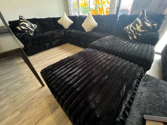🖤 NEW Oversized Black Corduroy Sectional + Ottoman (4-Piece) 🖤💲 ONLY $1,999