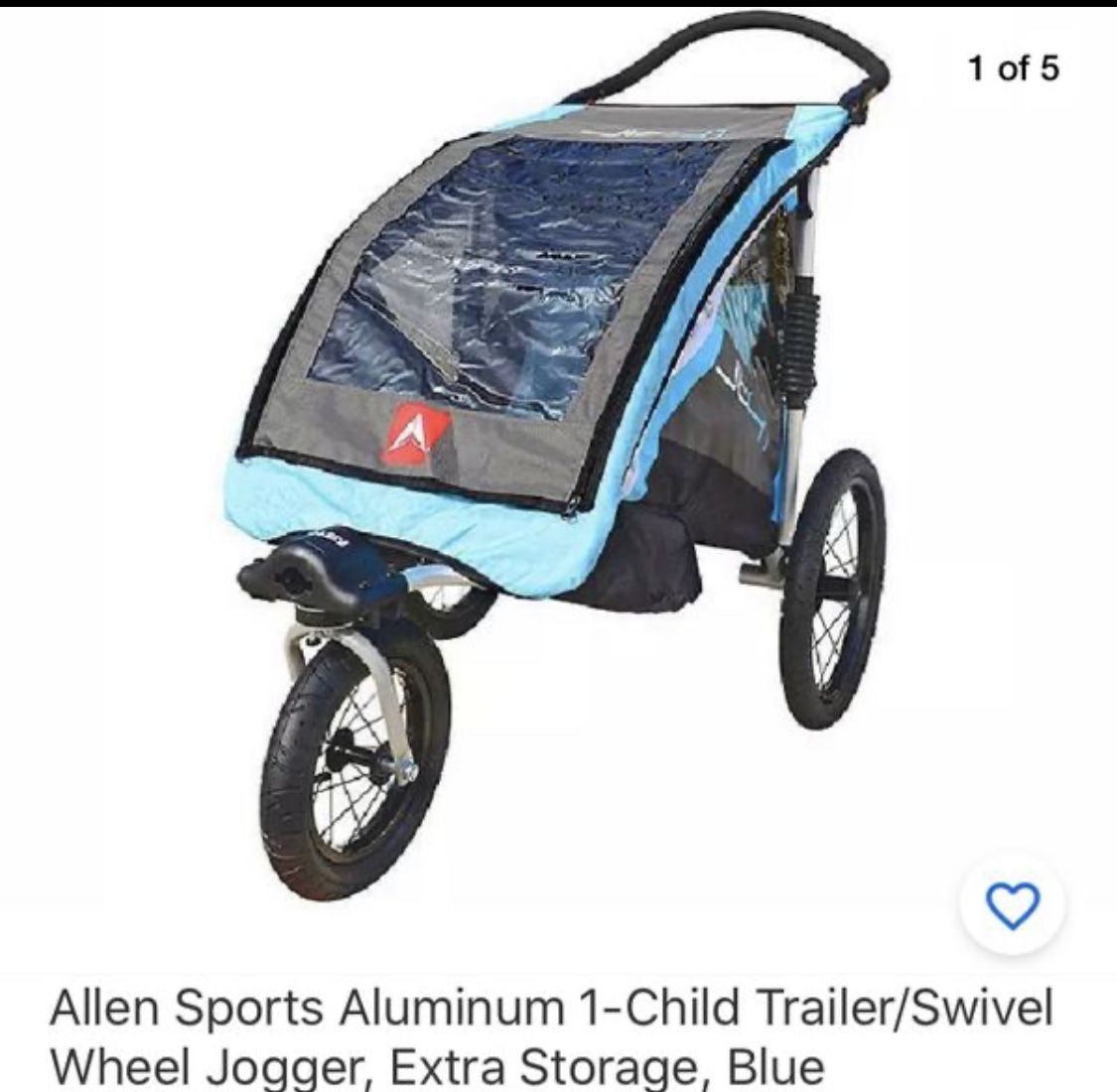 Allen sports Aluminum 1-Child trailer/ swivel wheel jogger blue.