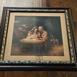 Mary & Joseph with Baby Jesus FRAMED PICTURE - BEAUTIFUL  3.5 ft square