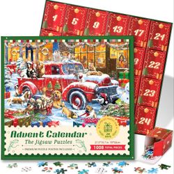 Advent Calendar Jigsaw Puzzles 1008 Pieces, 24 Days Christmas Calendar Countdown Advent Puzzle, Holiday Christmas Gifts for Kids Teens Adults - C