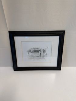Whimsical BUB Sewing Machine Framed Pencil Sketch Artwork