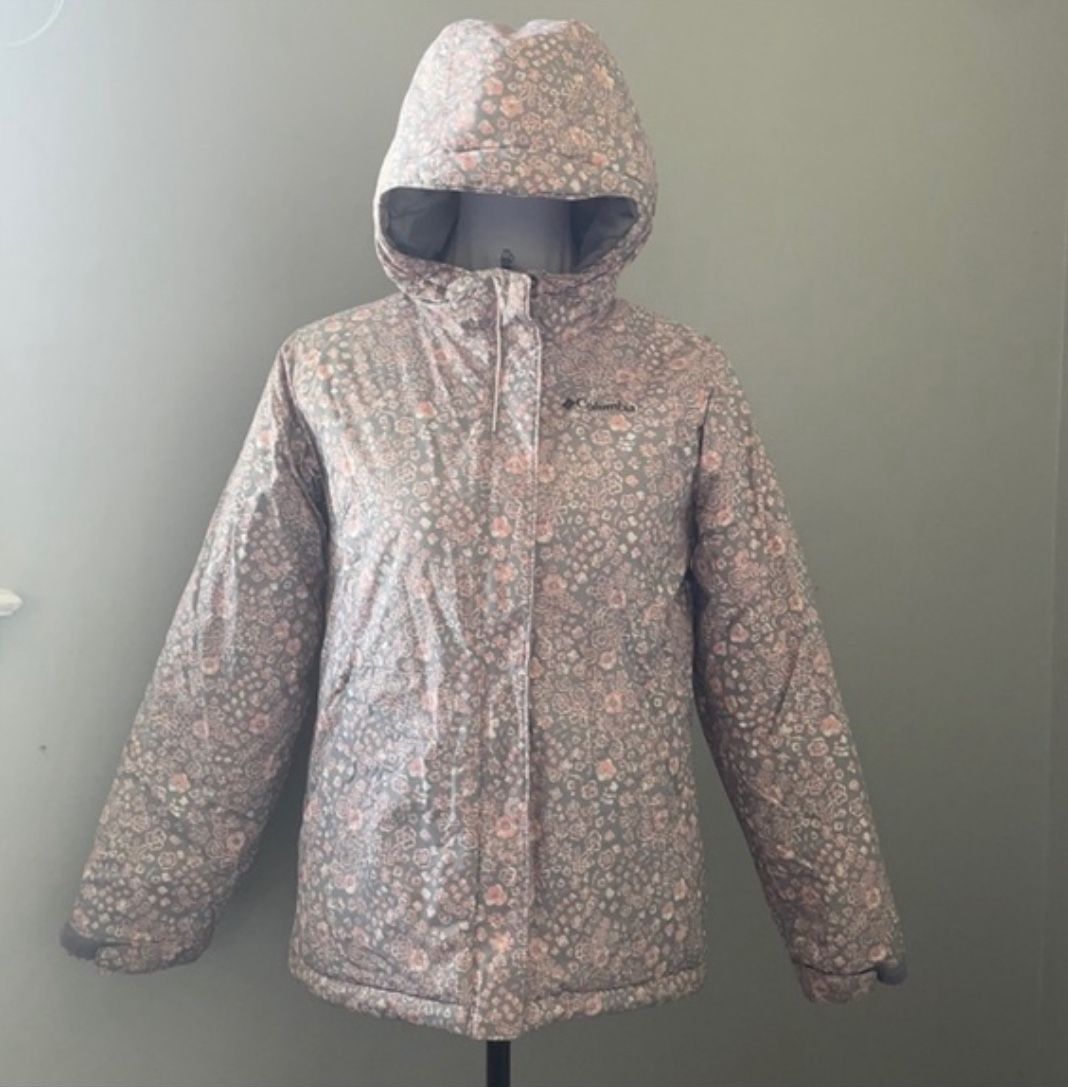 Girls Columbia Grey Waterproof Jacket Pink Flowers