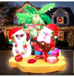 BRAND NEW - 7 ft Tropical Christmas Inflatable Santa and Snowman Yard Decoration