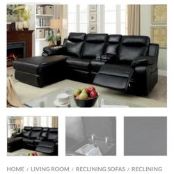 Black Faux Leather Sectional Sofa With Recliner