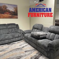 2PC Gray Sofa & Loveseat 