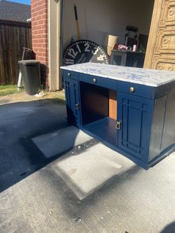 Navy Blue Desk with Marble Contact Top